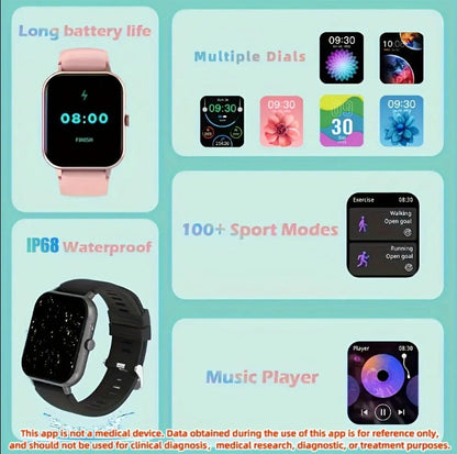 Square Smartwatch Women BT Call Heart Rate Sport Mode Fitness Tracker Waterproof Smart Watch Men For IOS Android