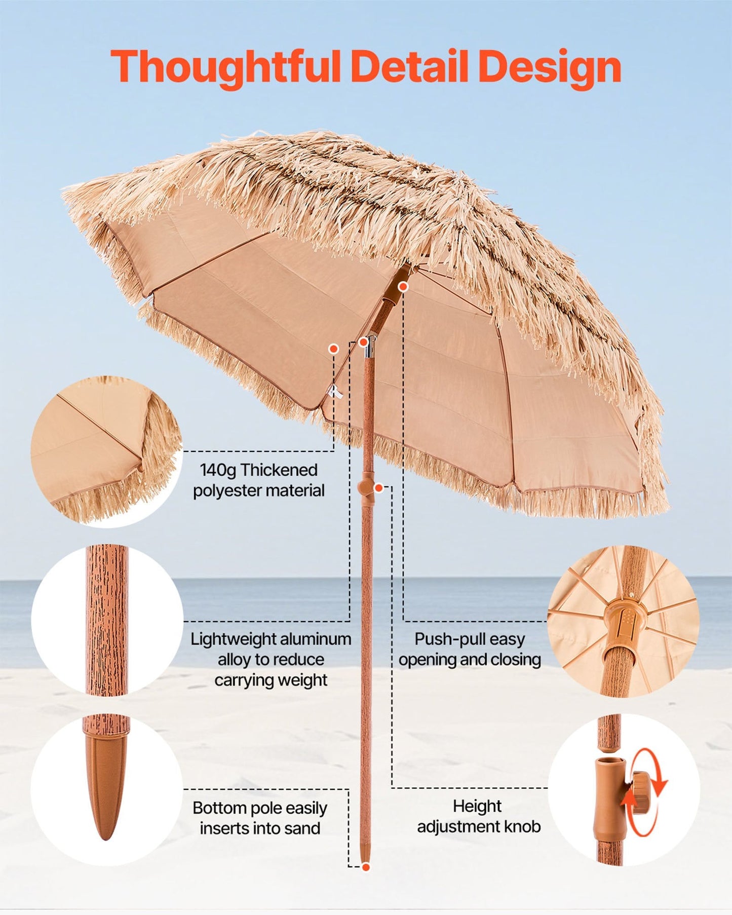 Tiki Umbrella Thatched Patio Umbrella 6 Ft Poolside Patio Beach Umbrella