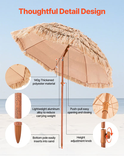 Tiki Umbrella Thatched Patio Umbrella 6 Ft Poolside Patio Beach Umbrella