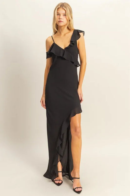 HYFVE Chiffon Ruffle Trim Midi Dress