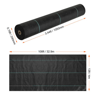 VEVOR 13FTx108FT Premium Heavy Duty Weed Barrier Landscape Fabric, 5OZ Woven Geotextile Fabric Under Gravel, High Permeability For Weed Blocker Weed Mat, Driveway Fabric, Weed Control Garden Cloth