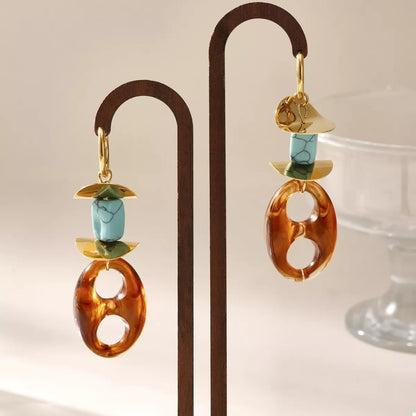 Turquoise Resin Geometric Drop Earrings
