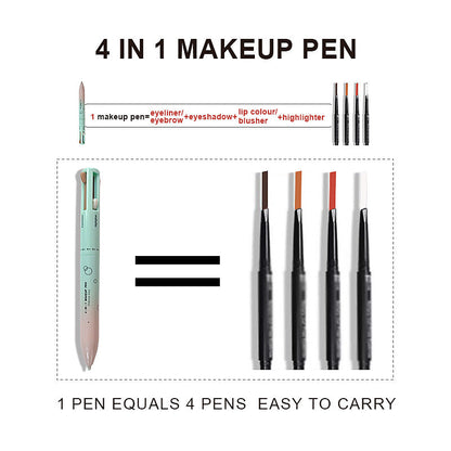 4 In 1 Makeup Pen Multifunctional Makeup Pen With Eyeliner, Lip Liner, Eyebrow Pencil, And Highlighter Portable Travel Easy-To-Apply Makeup Pencil