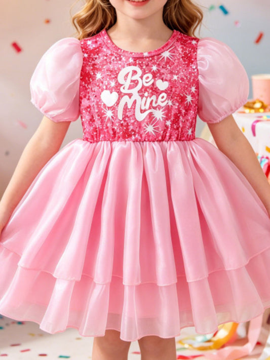 Children's Sequin Puff Sleeve Dress