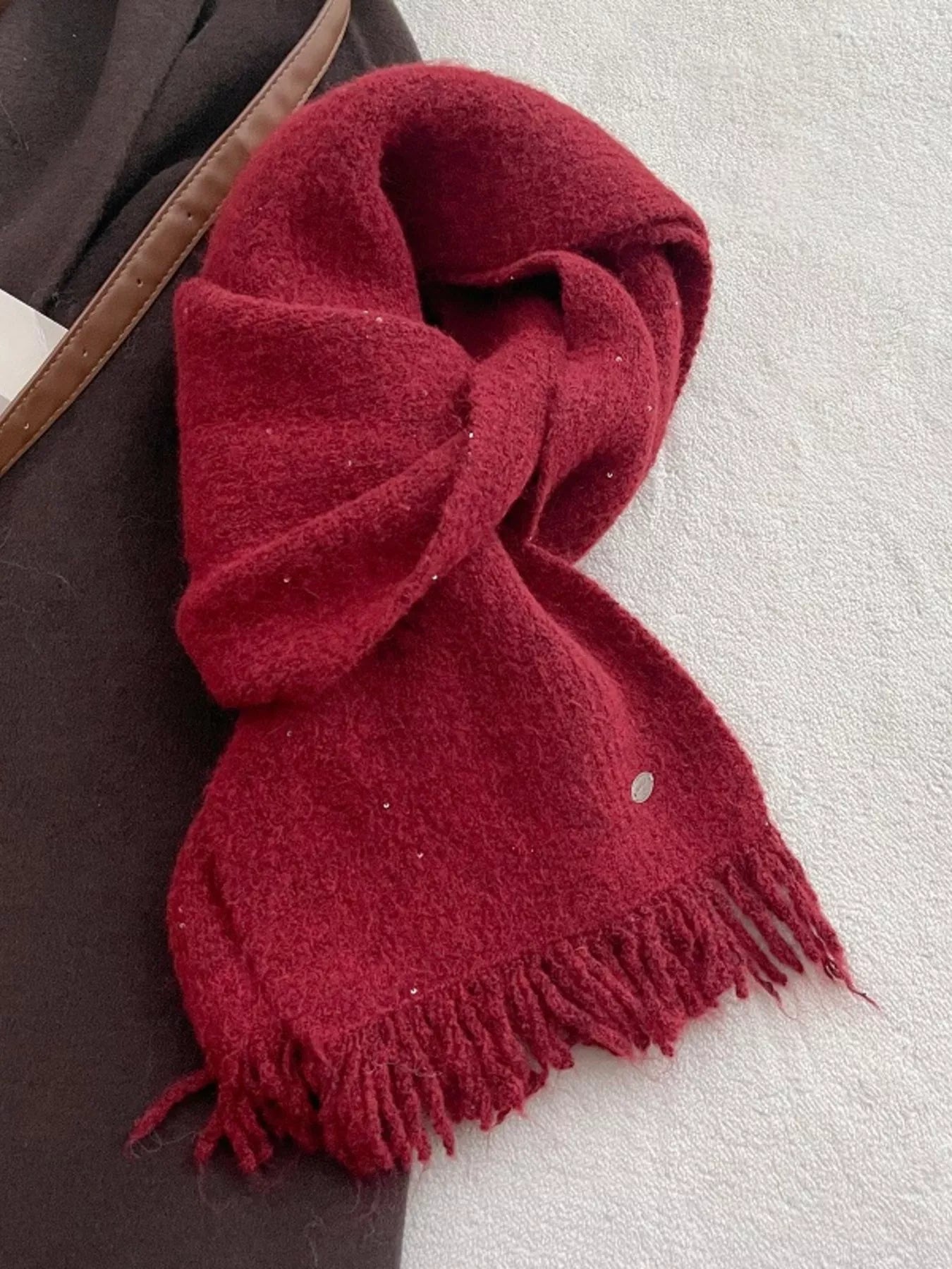 Fringe Hem Knitted Scarf