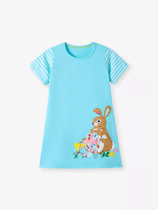 Children's Bunny Striped Sleeve Casual Dress