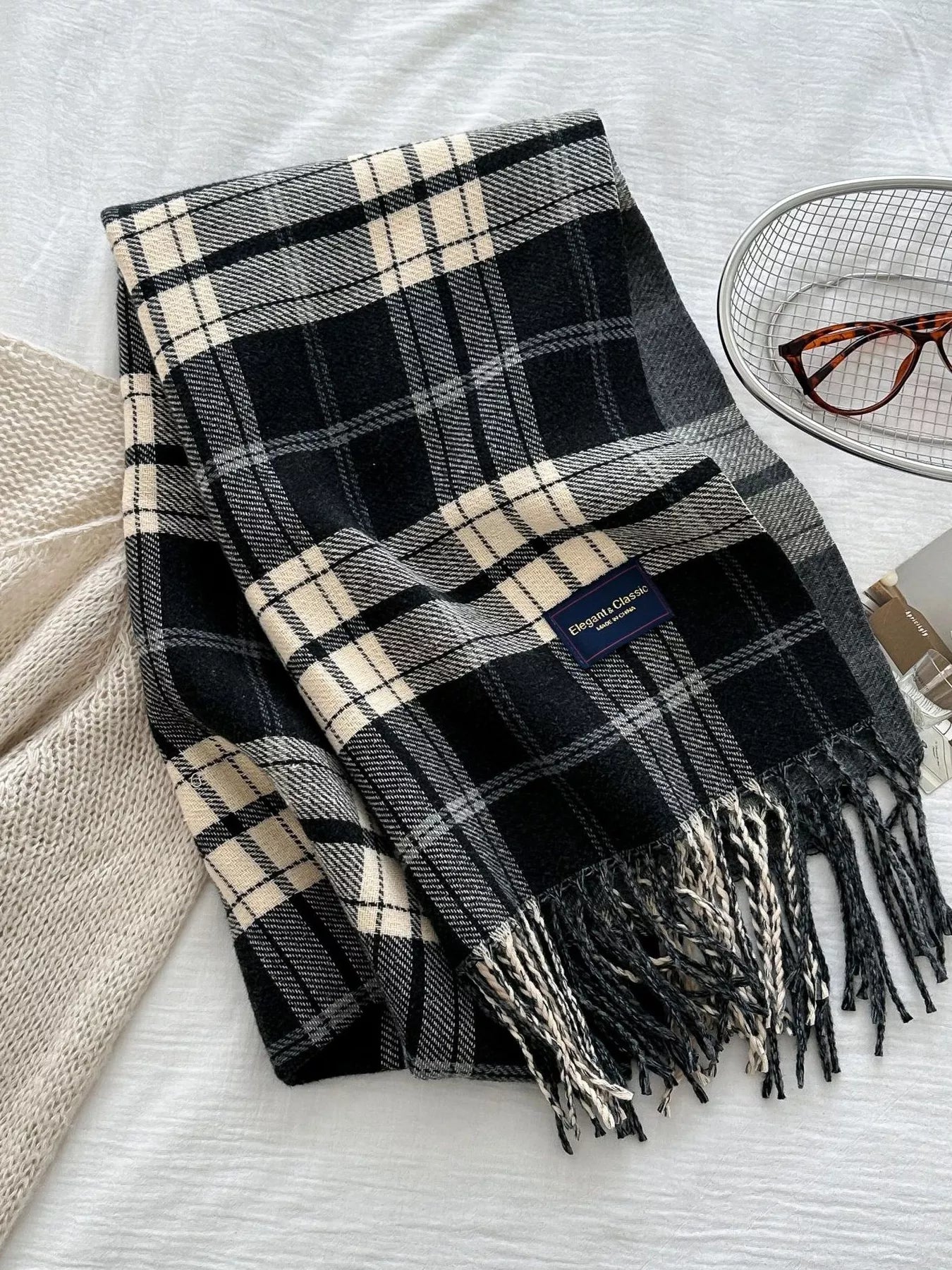 Classic Fringe Plaid Scarf