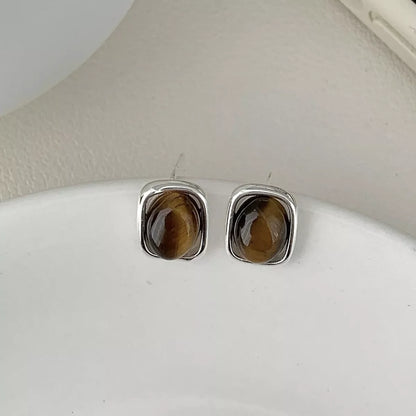 Square Tiger Eye Stud Earrings