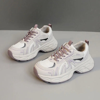 Mesh Lace Up Round Toe Platform Athletic