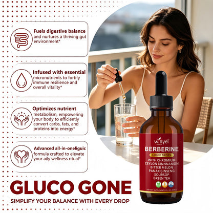 Organic Ceylon Cinnamon Berberine Liquid Drops Supplement With Bitter Melon Extract, Glucomannan, Gymnema, Chromium, Turmeric, Organic Panax Ginseng