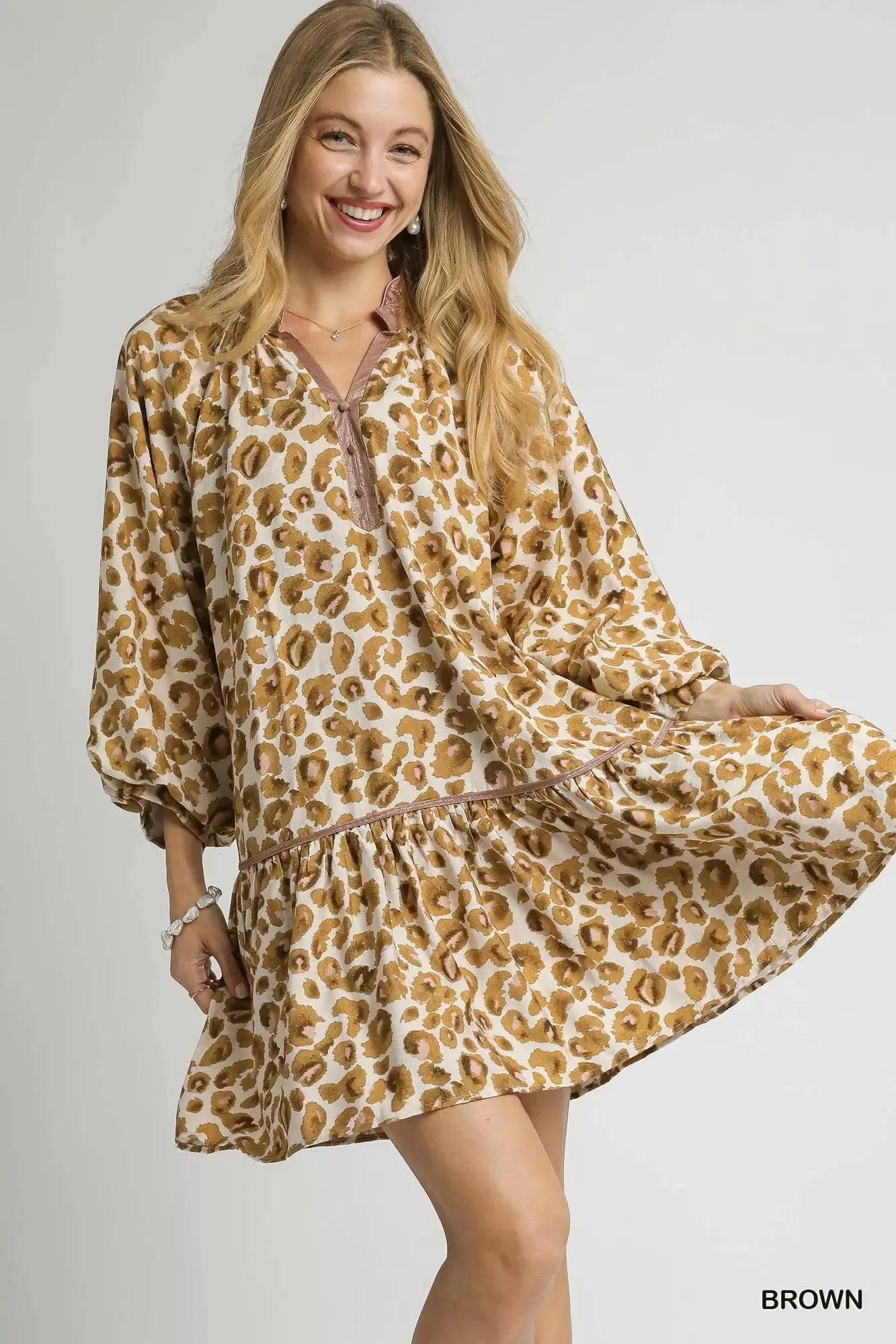 Umgee Leopard Print Tiered Mini Dress