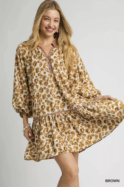 Umgee Leopard Print Tiered Mini Dress