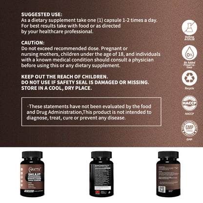Shilajit Energy Support Capsules 60 Count Bottle Boost Immunity Natural Detox Support
