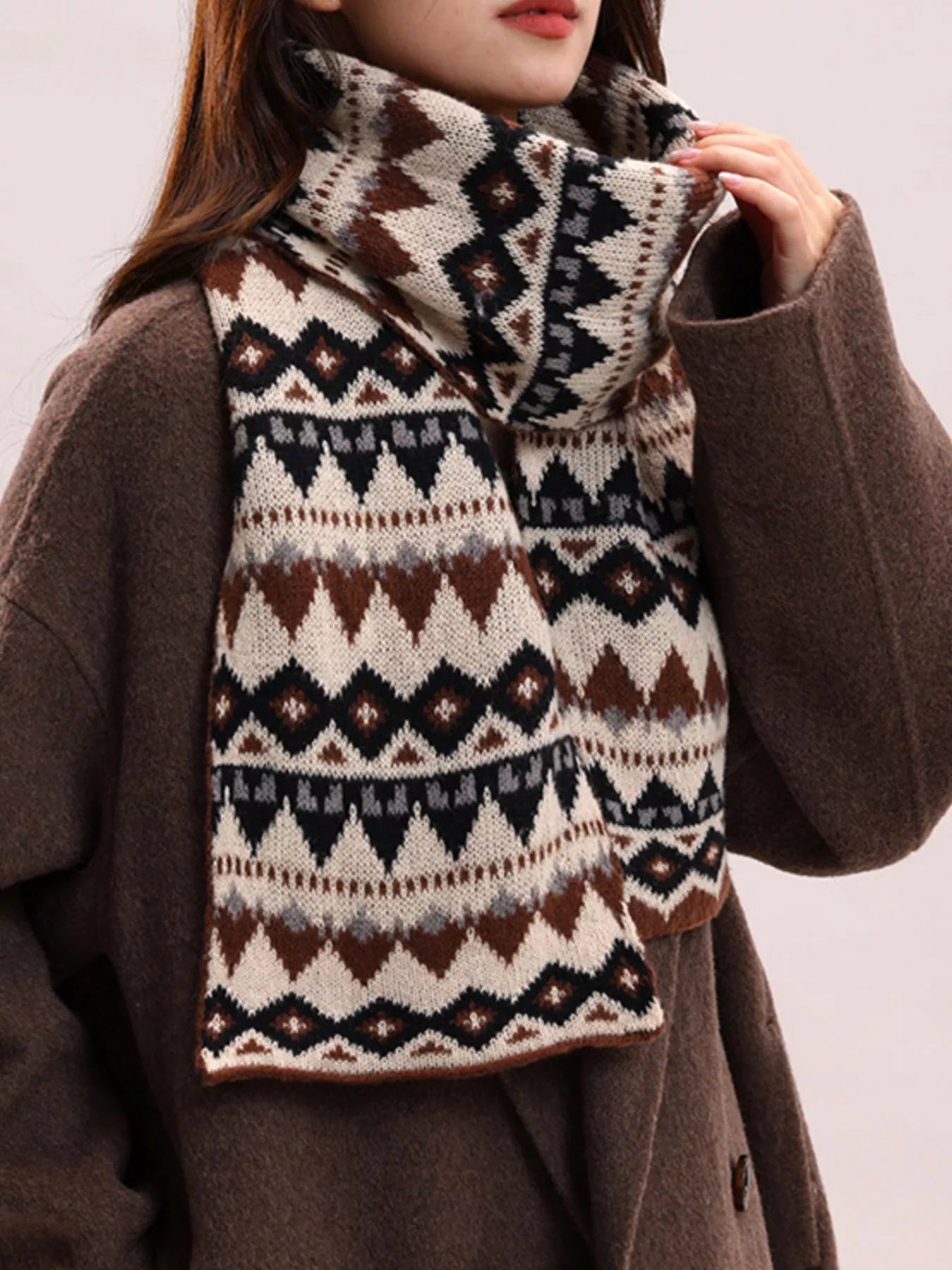 Vintage Geometric Knitted Scarf