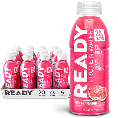 Ready Water Protein Pink Grapefruit - 20g Protein, Gluten-Free, Sugar-Free Hydration | Case of 12 (16.9 fl oz Each)