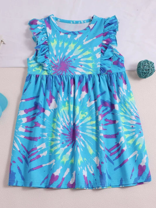 Children's Tie-Dye Ruffle Sleeve Dress