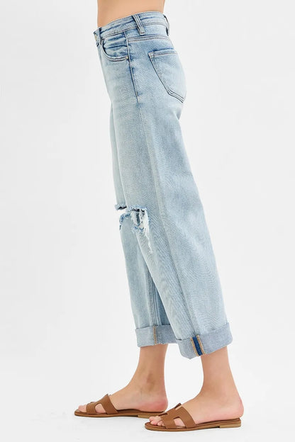 RISEN Full Size Mid Rise Fit Boyfriend Jeans with Cuff Plus Size