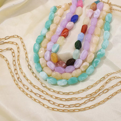 2 Piece Colorful Beaded Chain Necklace