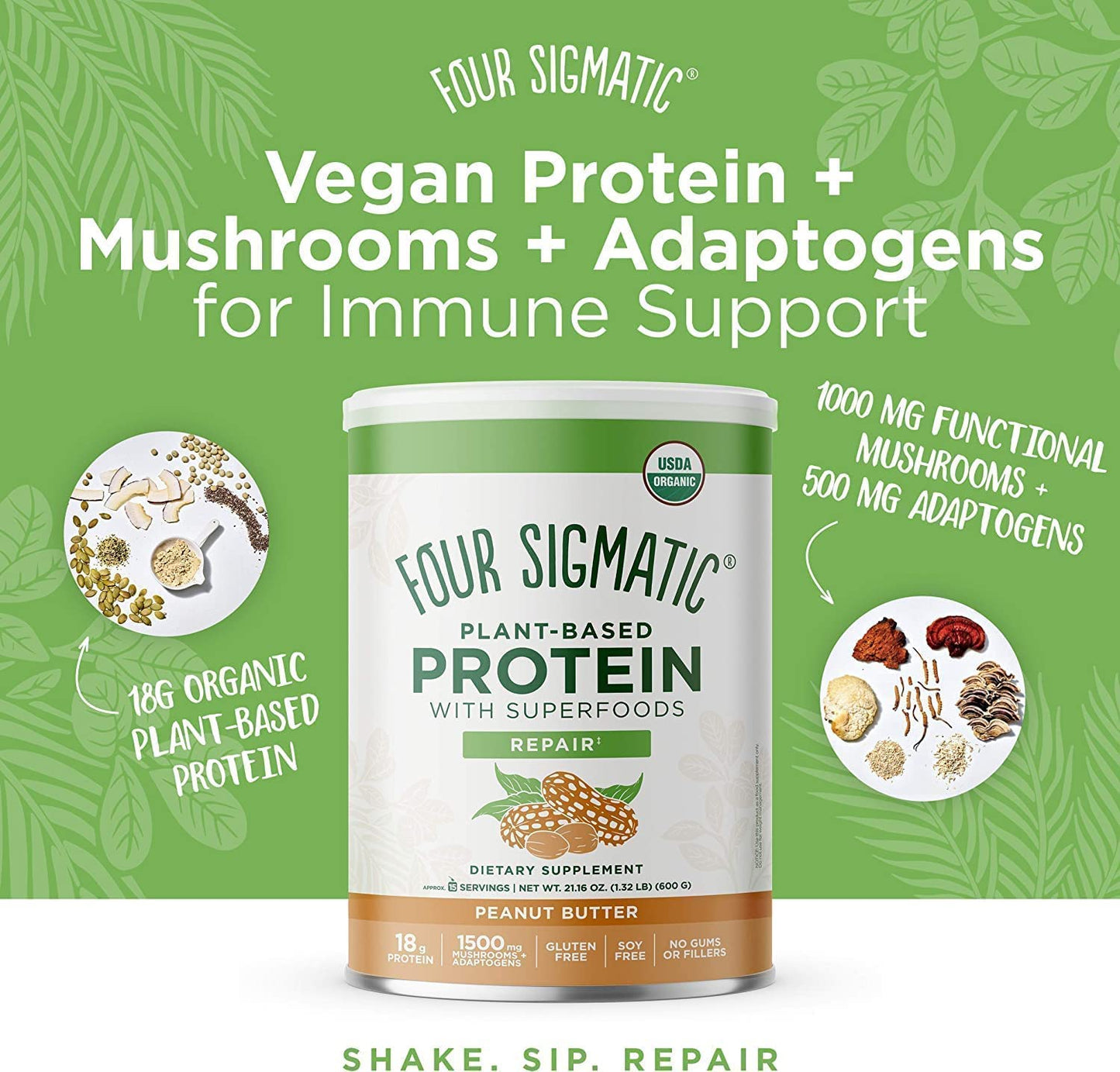 Four Sigmatic - Plant Based Protein - Peanut Butter 21.16 Oz