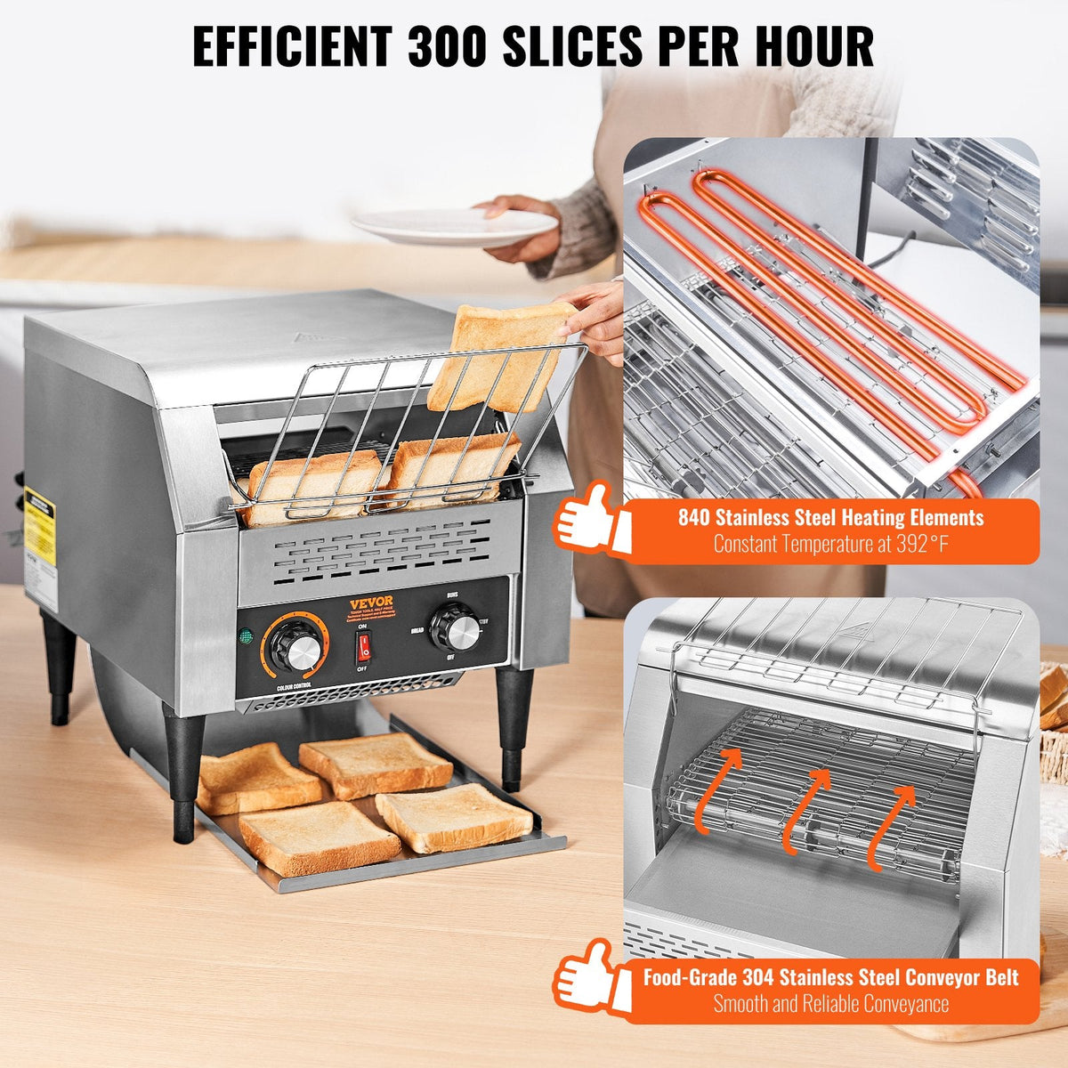 Commercial Conveyor Toaster, 300 Slices/Hour Conveyor Belt Toaster, Heavy Duty Stainless Steel Commercial Toaster Oven, Electric  Restaurant Commercial Toaster For Toast Bun, Bagel, Bread