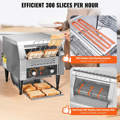 Commercial Conveyor Toaster, 300 Slices/Hour Conveyor Belt Toaster, Heavy Duty Stainless Steel Commercial Toaster Oven, Electric  Restaurant Commercial Toaster For Toast Bun, Bagel, Bread