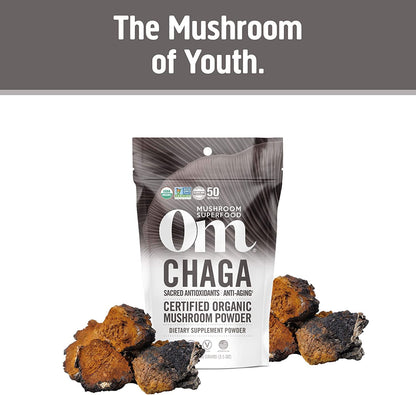 Om Mushroom Superfood Chaga Organic Mushroom Powder, 3.5 Oz., 50 Servings
