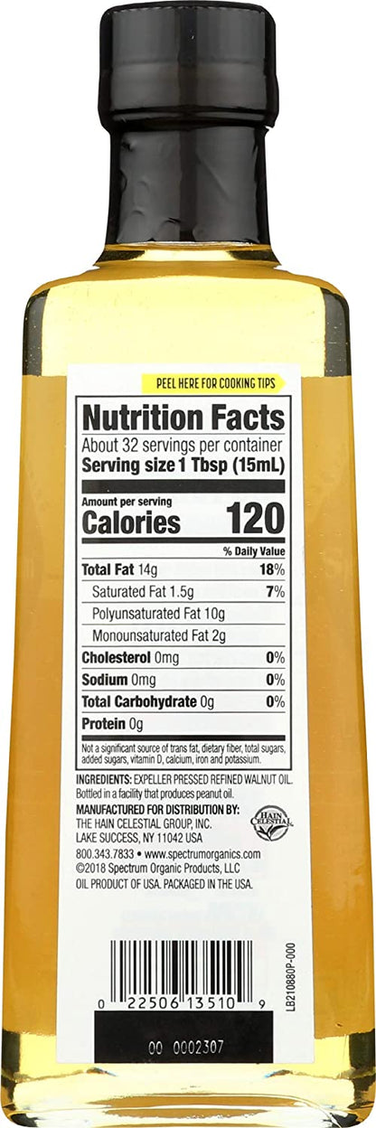 Spectrum Naturals Premium Refined Walnut Oil, Pack of 12 - 16 Fl Oz.