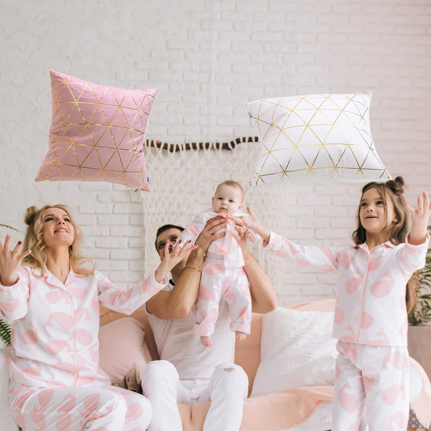 Pack of 2 Throw Pillow Covers Cases - Square Cushion Covers 18"x18" - Pink/gold