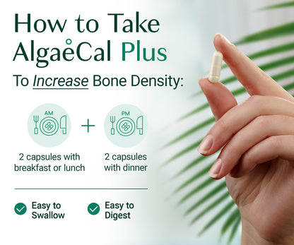 ALGAECAL Organic Red Algae Calcium Supplement for Bone Density & Strength, Vitamin K2 MK7 (100mg), Vitamin D3 (1600 IU), Magnesium (350mg) & Trace Minerals, Easy to Swallow, 120 Veggie Caps