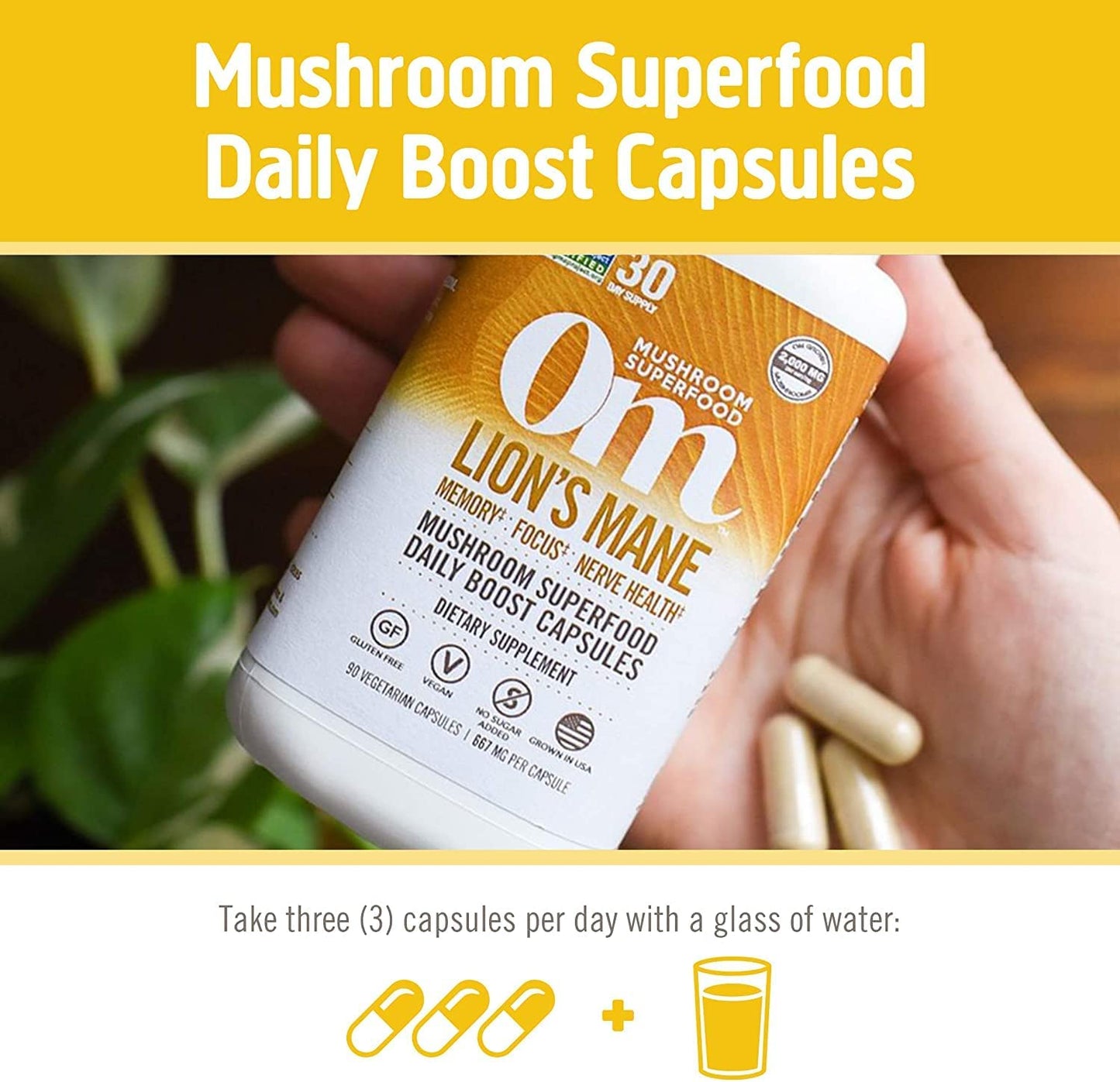 Om Mushroom Superfood Lion's Mane Mushroom Capsules, 90 Count