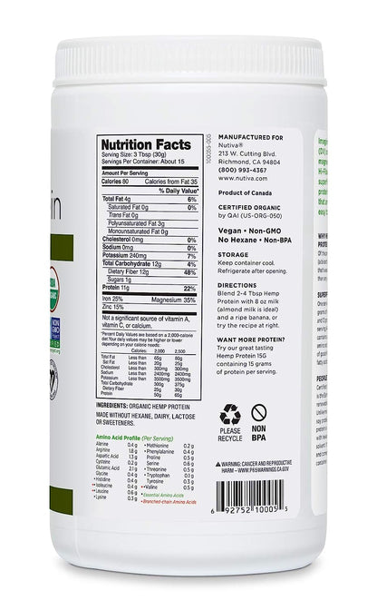 Nutiva Organic Hemp Protein Hi-Fiber, 16 Oz.