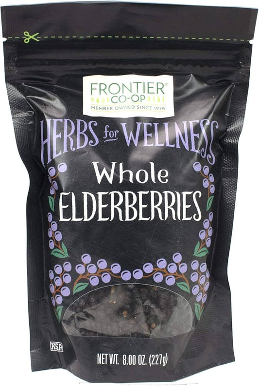 Frontier Natural Products Coop - Whole Elderberries, 8 oz (Pack of 12) - Kosher Elderberry Bulk
