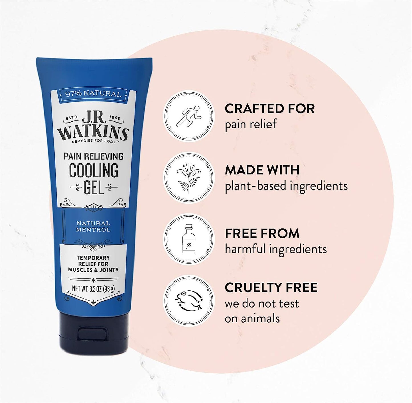 J.R. Watkins Deep Muscle Cooling Gel for Pain Relief (3.3 Oz.)