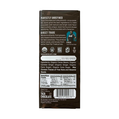 Taza Chocolate Wicked Dark Ginger 95% Cocoa Bar - Case of 10 - 2.5 Oz