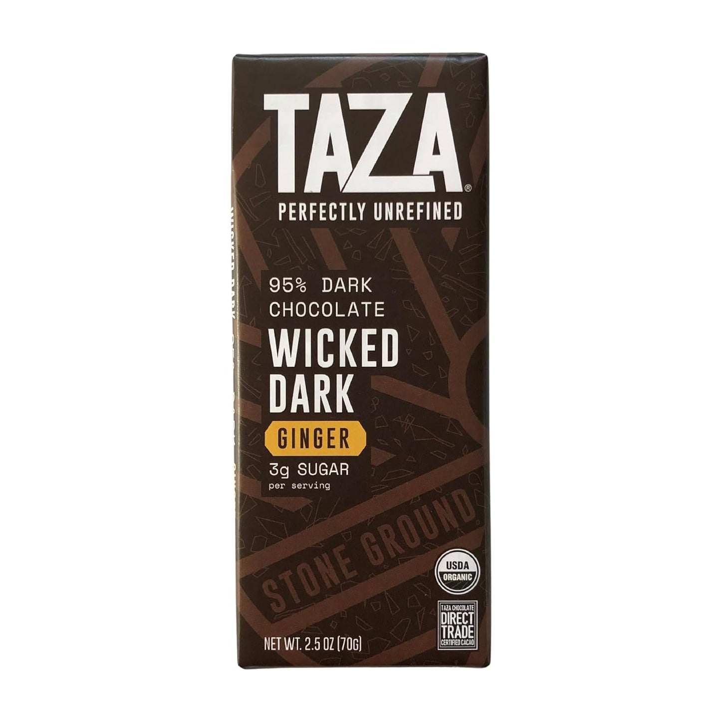 Taza Chocolate Wicked Dark Ginger 95% Cocoa Bar - Case of 10 - 2.5 Oz