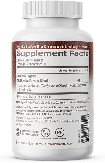 Om Mushroom Superfood Cordyceps Mushroom Capsules, Energy and Endurance Support Supplement, 90 Count