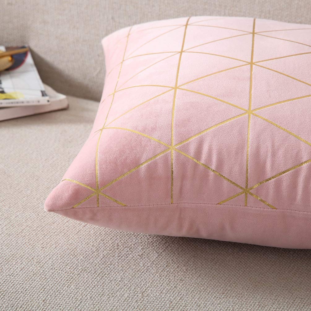 Pack of 2 Throw Pillow Covers Cases - Square Cushion Covers 18"x18" - Pink/gold