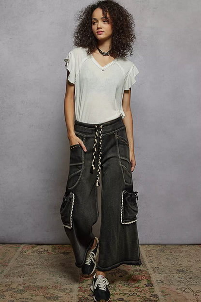 POL V-Neck Short Sleeve T-Shirt with Ruffle Sleeve