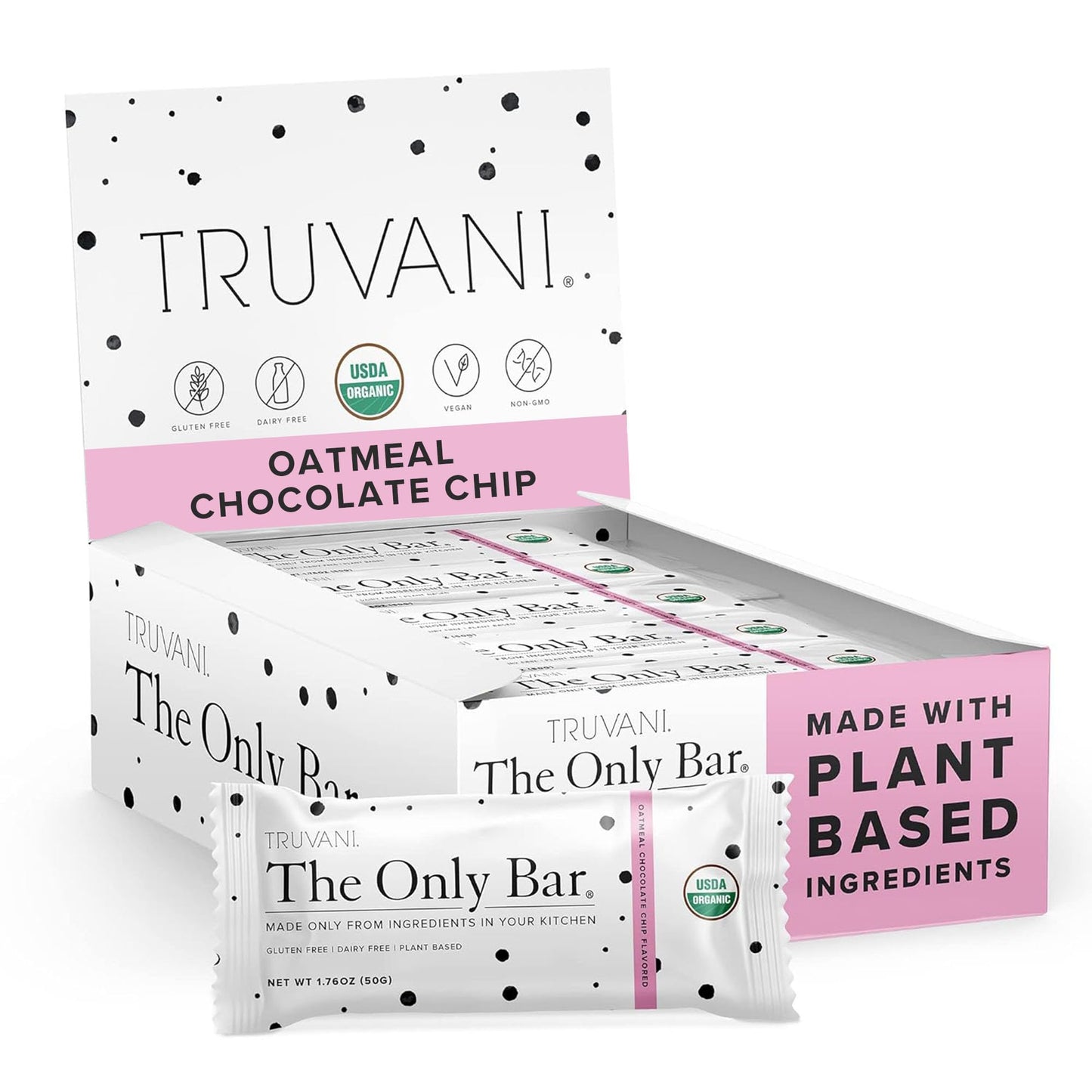 Truvani - Organic Oatmeal Chocolate Chip Bar, 1.76 oz (12 Pack) - Gluten & Dairy-Free