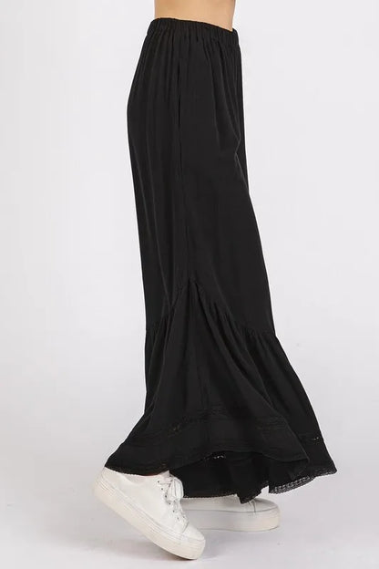 Mittoshop Lace Ruffle Asymmetric Hem Wide Leg Pants