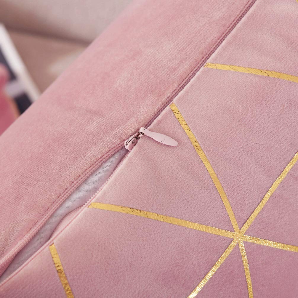 Pack of 2 Throw Pillow Covers Cases - Square Cushion Covers 18"x18" - Pink/gold