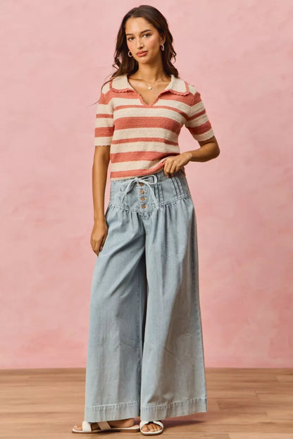 SO ME Stripe Short Sleeve Cropped Sweater