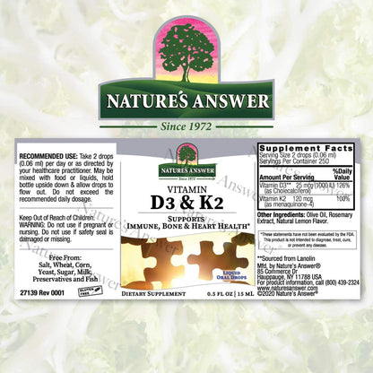Nature's Answer Vitamin D3 & K2 Drops | 0.5 Fl Oz.