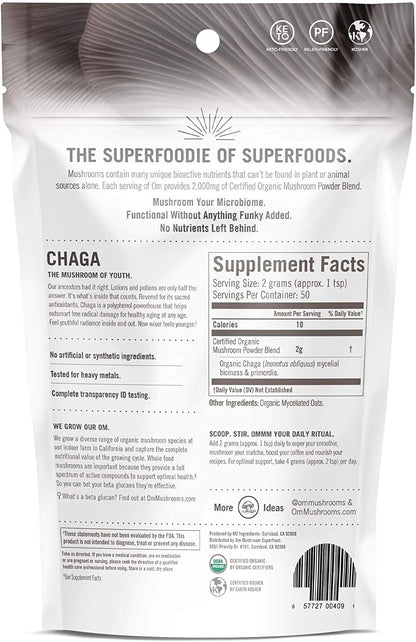 Om Mushroom Superfood Chaga Organic Mushroom Powder, 3.5 Oz., 50 Servings