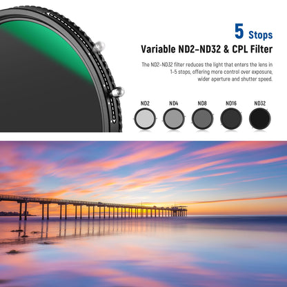 NEEWER 2 in 1 58mm Variable ND Filter ND2-ND32&CPL Circular Polarizer Filter