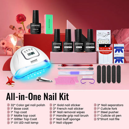 JODSONE Gel Nail Polish Kit with U V Light 32 Colors Gel Polish Nail