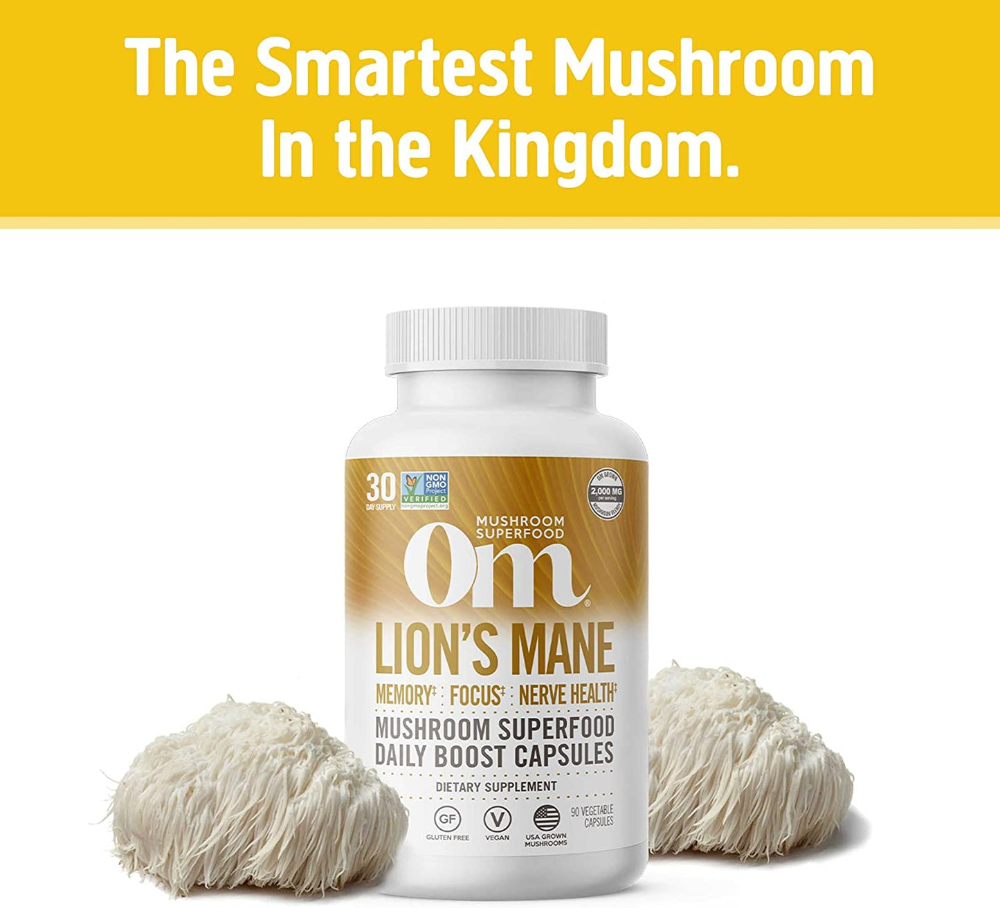 Om Mushroom Superfood Lion's Mane Mushroom Capsules, 90 Count