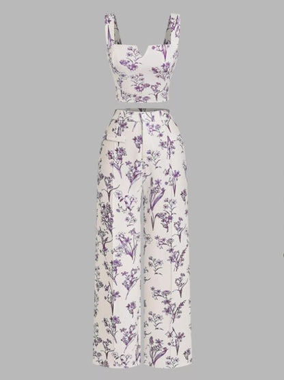 Floral Print Cami Top & Wide Leg Pants Set