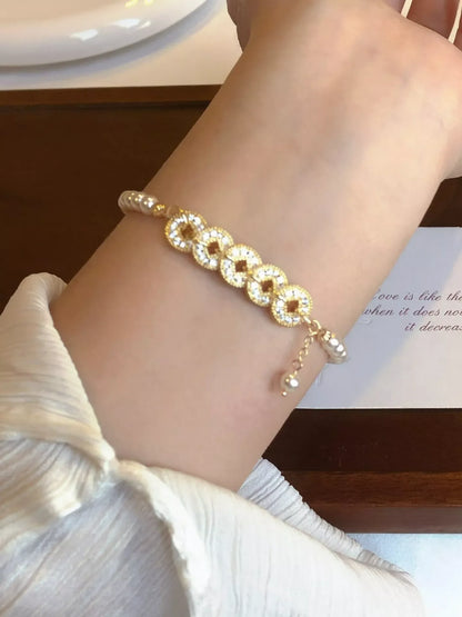18K Gold-Plated Pearl Coin Bracelet
