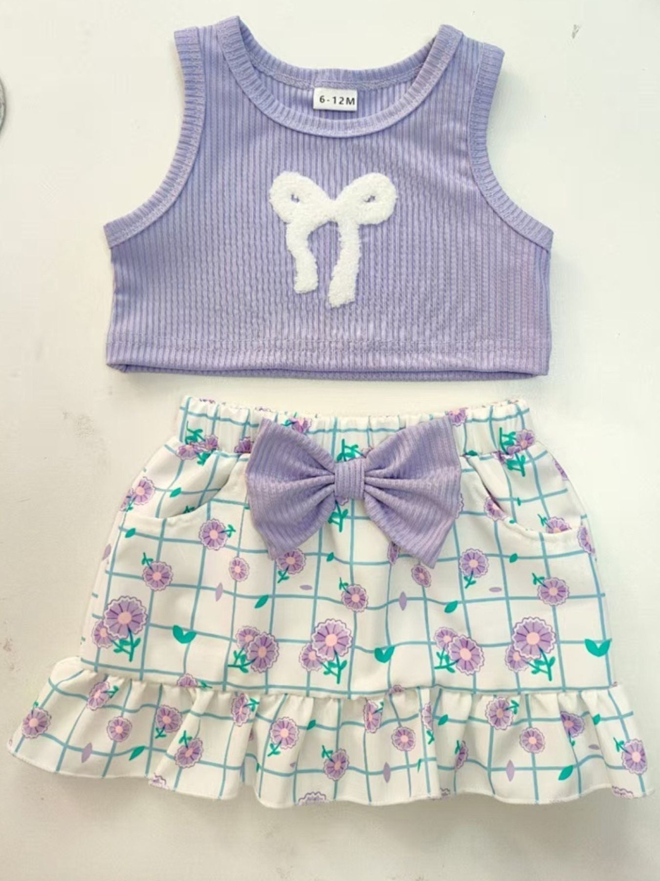 Children's Bowknot Tank Top and Skirt Set